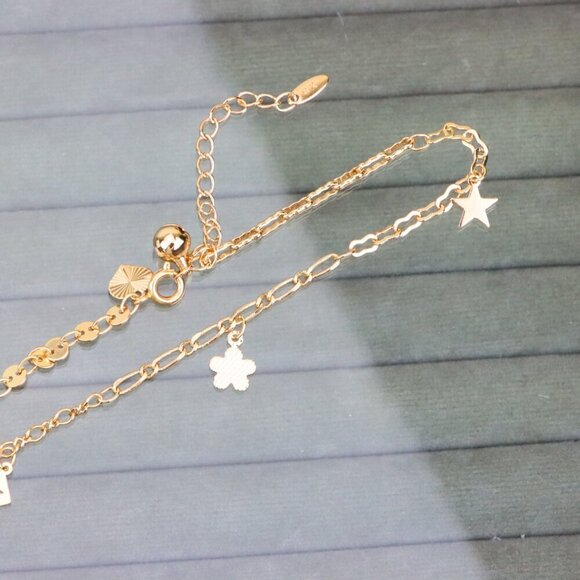"Rose Gold Anklet with Star Charms & Shiny Links, XPAL1170 - Picture 10 of 12